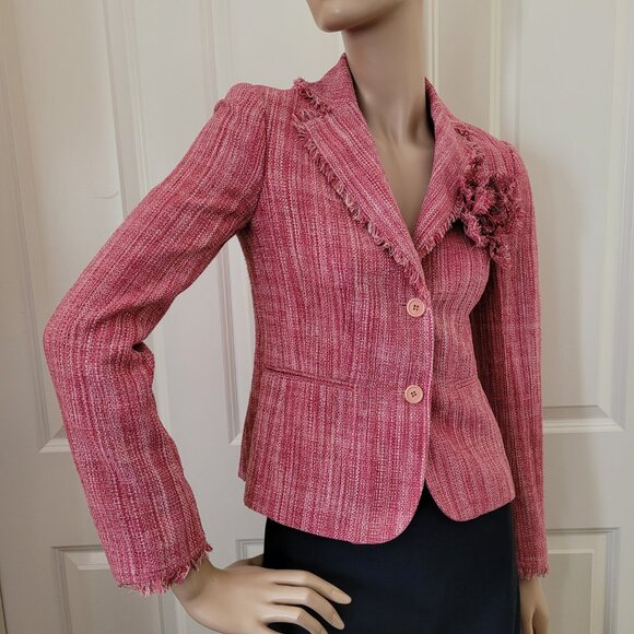 BCBGMaxAzria Silk Tweed Rosette Blazer Jacket SZ XS Pink - Picture 4 of 14